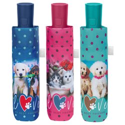 Paraguas plegable automatico perros y gatos 54cm surtido