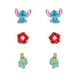Set 3 Pares de pendientes Stitch Disney plata